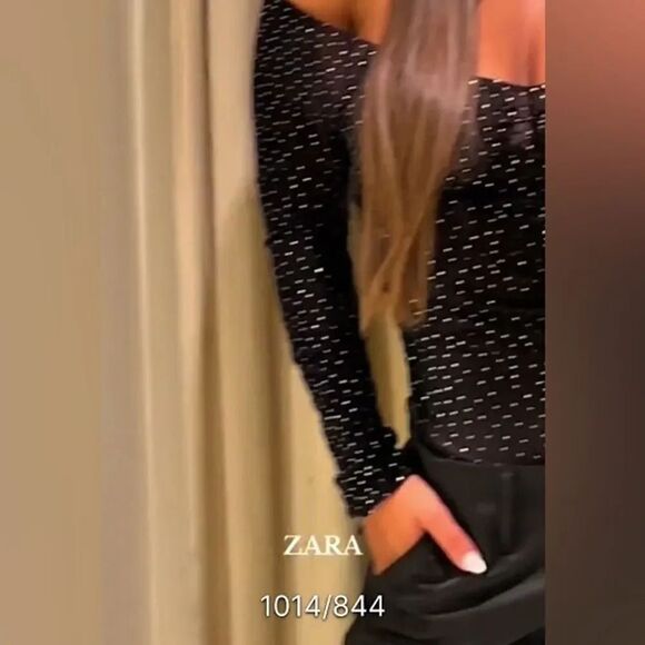 ZARA BLACK MESH SEAMLESS BODYSUIT WITH RHINESTONES - Picture 9 of 9